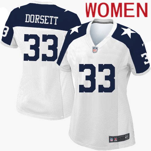 Women Dallas Cowboys 33 Tony Dorsett Nike White Alternate Throwback Game NFL Jersey